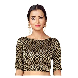 Studio Shringaar Womens Readymade Brocade Elbow Length