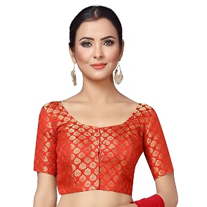 Studio Shringaar Womens Readymade Brocade Short Sleeves