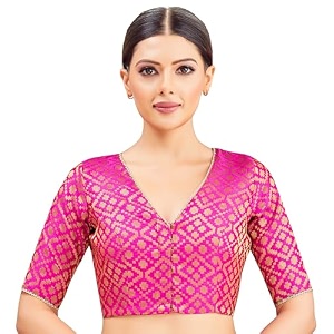 Studio Shringaar Womens Readymade Brocade Elbow Length
