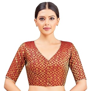 Studio Shringaar Womens Readymade Brocade Elbow Length