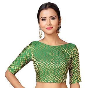Studio Shringaar Womens Readymade Brocade Elbow Length