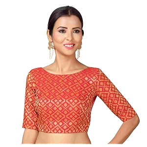 Studio Shringaar Womens Readymade Brocade Elbow Length