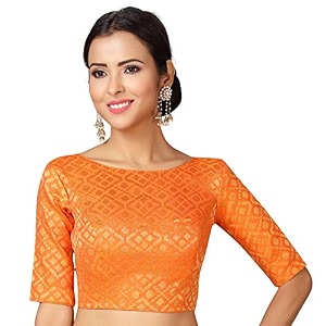 Studio Shringaar Womens Readymade Brocade Elbow Length