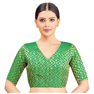 Studio Shringaar Womens Readymade Brocade Elbow Length