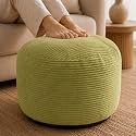 Stuffed Pouf Ottoman,Corduroy Foot Rest,Light Olive Green,24 Inch