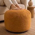 Stuffed Pouf Ottoman,Corduroy Foot Rest,Caramel Brown,24 Inch
