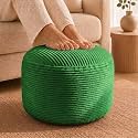Stuffed Pouf Ottoman,Corduroy Foot Rest,Grass Green,20 Inch