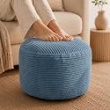 Stuffed Pouf Ottoman,Corduroy Foot Rest,Slate Blue,20 Inch