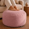 Stuffed Pouf Ottoman,Corduroy Foot Rest,Dusty Rose,28 Inch