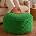 Stuffed Pouf Ottoman,Corduroy Foot Rest,Grass Green,28 Inch