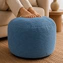 Stuffed Pouf Ottoman,Corduroy Foot Rest,Slate Blue,24 Inch
