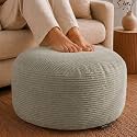 Stuffed Pouf Ottoman,Corduroy Foot Rest,Light Greige,28 Inch