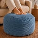 Stuffed Pouf Ottoman,Corduroy Foot Rest,Slate Blue,28 Inch