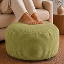 Stuffed Pouf Ottoman,Corduroy Foot Rest,Light Olive Green,28 Inch