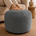 Stuffed Pouf Ottoman,Corduroy Foot Rest,Charcoal Gray,24 Inch