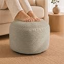 Stuffed Pouf Ottoman,Corduroy Foot Rest,Light Greige,20 Inch