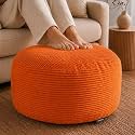 Stuffed Pouf Ottoman,Corduroy Foot Rest,Pumpkin Orange,28 Inch