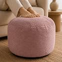 Stuffed Pouf Ottoman,Corduroy Foot Rest,Dusty Rose,24 Inch