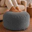 Stuffed Pouf Ottoman,Corduroy Foot Rest,Charcoal Gray,28 Inch