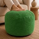 Stuffed Pouf Ottoman,Corduroy Foot Rest,Grass Green,24 Inch