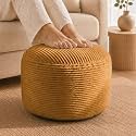 Stuffed Pouf Ottoman,Corduroy Foot Rest,Caramel Brown,20 Inch