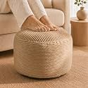 Stuffed Pouf Ottoman,Corduroy Foot Rest,Light Camel,20 Inch
