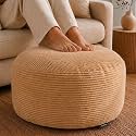 Stuffed Pouf Ottoman,Corduroy Foot Rest,Light Camel,28 Inch