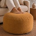 Stuffed Pouf Ottoman,Corduroy Foot Rest,Caramel Brown,28 Inch