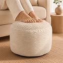 Stuffed Pouf Ottoman,Corduroy Foot Rest,Cream White,20 Inch