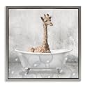 Stupell Industries 'Baby Giraffe Bath Time'| Floating Frame Canvas Art