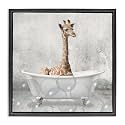 Stupell Industries 'Baby Giraffe Bath Time'| Floating Frame Canvas Art
