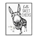 Stupell Industries 'Hello Sweet Cheeks Animal Humor Donkey Daisies', Framed Giclee Art, Black, 24 x 30 Inches, Easy to Hang and Sturdy, Made in USA, by Lettered and Lined