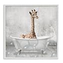 Baby Giraffe Bath Time Nursery, 12 x 12 Inch Framed Giclée Print