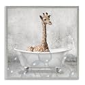 Baby Giraffe Bath Time Nursery, 17 x 17 Inch Framed Giclée Print