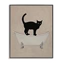 Stupell Industries Black Cat Simple Claw Foot Bathtub Bathroom Painting, Design by Coco de Paris, Tan, 16 x 20