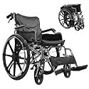 Sturdy Transport Wheelchair Folding 18 Inch Seat Breathable Oxford Fabric Cushion Upholstered Flip Back Armrests Anti Tilt Device 24 Inch Wheels, Silver