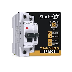 sturlite titan shield 16a single pole mcb overload amp surge protection 10-year warranty durable polycarbonate housing c-curve tripping 6a breaking capacity