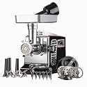STX Turboforce II "Platinum" Heavy Duty Electric Meat Grinder & Sausage Stuffer: 6 Grinding Plates, 3 S/S Blades, 3 Sausage Tubes, Kubbe, 2 Meat Claws, Burger-Slider Patty Maker - Black
