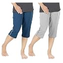 Women's Regular Fit Cotton Three by Fourth, 3/4, Woman Capri, Capris, Three Quarter for Women, Shorts, Three Quarte Pack of 2 with Right Side Zip Pocket