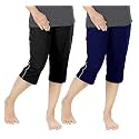 Women's Regular Fit Cotton Three by Fourth, 3/4, Woman Capri, Capris, Three Quarter for Women, Shorts, Three Quarte Pack of 2 with Right Side Zip Pocket