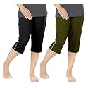 Women's Regular Fit Cotton Three by Fourth, 3/4, Woman Capri, Capris, Three Quarter for Women, Shorts, Three Quarte Pack of 2 with Right Side Zip Pocket