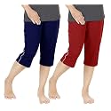 Women's Regular Fit Cotton Three by Fourth, 3/4, Woman Capri, Capris, Three Quarter for Women, Shorts, Three Quarte Pack of 2 with Right Side Zip Pocket