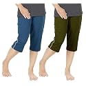 Women's Regular Fit Cotton Three by Fourth, 3/4, Woman Capri, Capris, Three Quarter for Women, Shorts, Three Quarte Pack of 2 with Right Side Zip Pocket