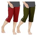 Women's Regular Fit Cotton Three by Fourth, 3/4, Woman Capri, Capris, Three Quarter for Women, Shorts, Three Quarte Pack of 2 with Right Side Zip Pocket