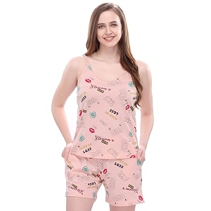 night suit set for women  printed cotton cami top amp shorts set for women pink