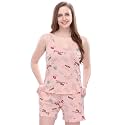 Night Suit Pajama Set For Women | Printed Cotton Cami Top &amp; Shorts Set For Women Pink (Small)