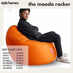 style homez premium leatherette mooda rocker lounger bean bag xxxl size orange color cover only