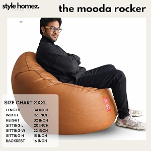 style homez premium leatherette mooda rocker lounger bean bag xxxl size tan color cover only