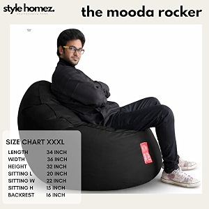 style homez premium leatherette mooda rocker lounger bean bag xxxl size black color cover only