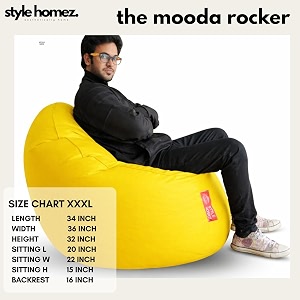 style homez premium leatherette mooda rocker lounger bean bag xxxl size yellow color cover only